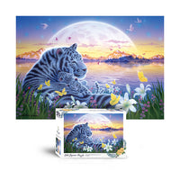 Scene Jigsaw Puzzle 500pcs White tiger family in the moonlight(T-A05-1004)