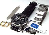Seiko SSB031P1 Chronograph Wristwatch *Genuine Leather Strap Set, Genuine Seiko Domestic Distribution Black