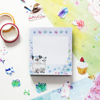 Memo pad - cat&flower(blue)