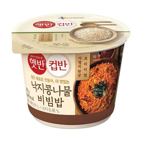Hetbahn Cupbahn Korean Cooked White Rice with Small Octopus & Bean Sprout Bibimbap 216g
