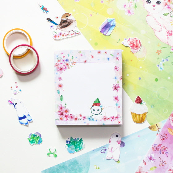 Memo pad - cat&flower(pink)